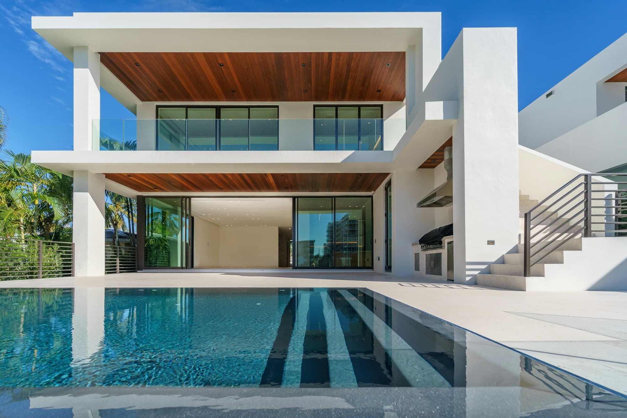 White modern villa with a private pool